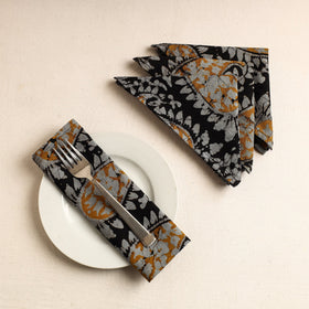 Black Set of 4 - Hand Batik Printed Cotton Table Napkins