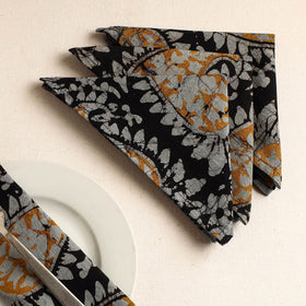 Black Set of 4 - Hand Batik Printed Cotton Table Napkins