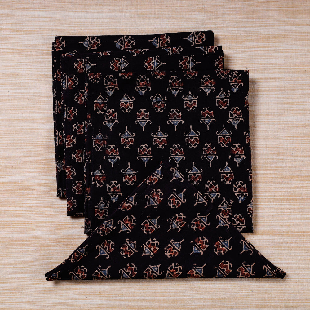 Black Hand Block Prints Cotton Table Napkin