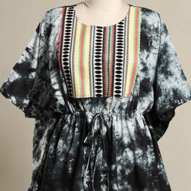 Black - shibori jacquard mosaic fusion cotton kaftan