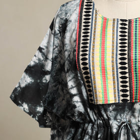 Black - shibori jacquard mosaic fusion cotton kaftan
