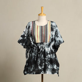 Black - shibori jacquard mosaic fusion cotton kaftan