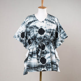 Black - Shibori Tie-Dye Cotton Kaftan with Tie-Up Waist (Short)