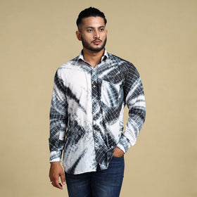 Black - Shibori Tie-Dye Cotton Men Full Sleeve Shirt