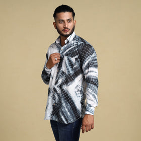 Black - Shibori Tie-Dye Cotton Men Full Sleeve Shirt