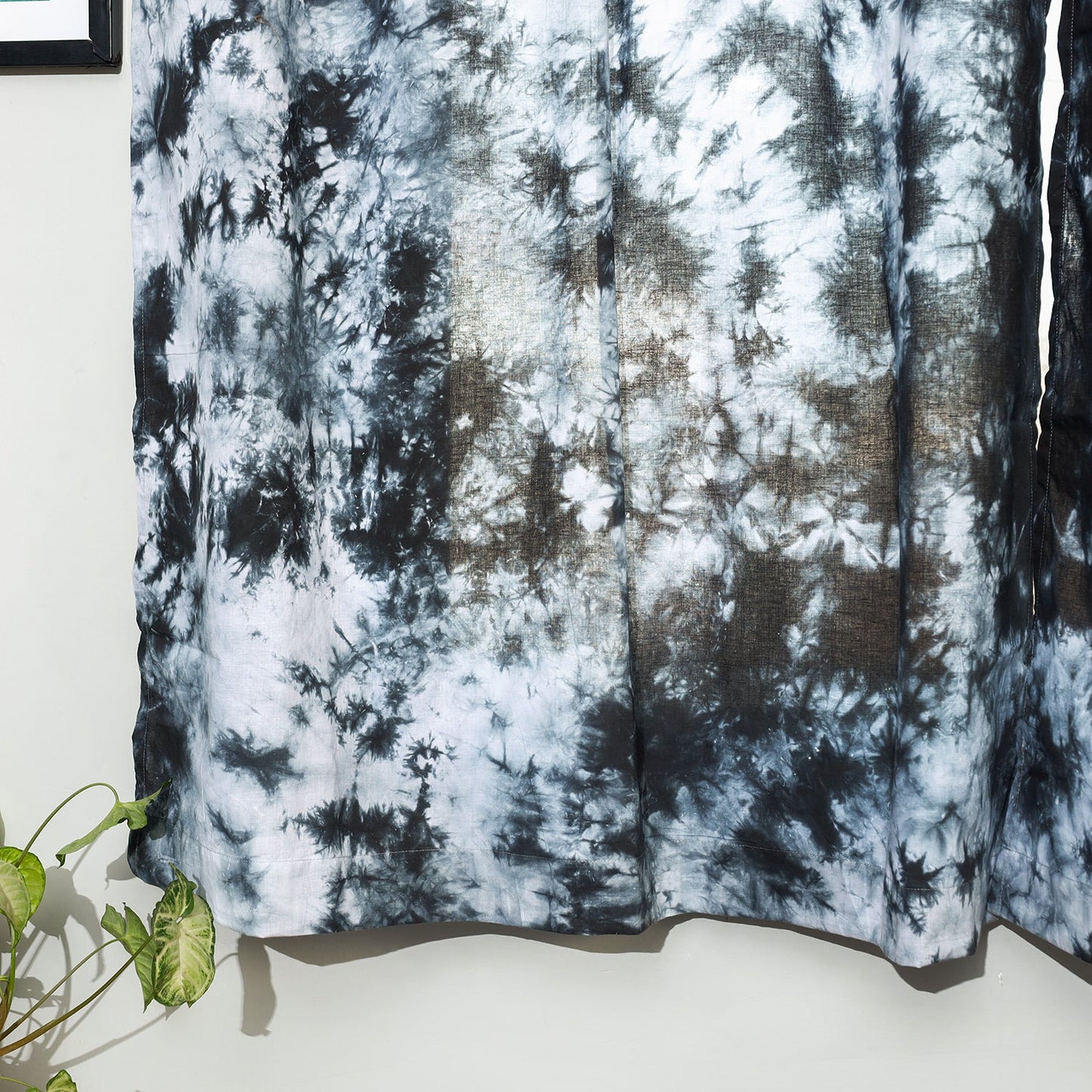Black - shibori tie-dye cotton window curtain (5 x 3 feet)