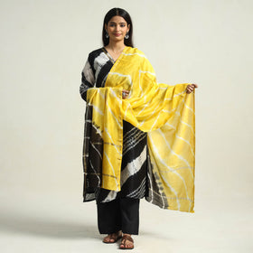 Buy Shibori Tye-Dye Chanderi Silk Kurta with Palazzo & Dupatta Set Online at iTokri.com