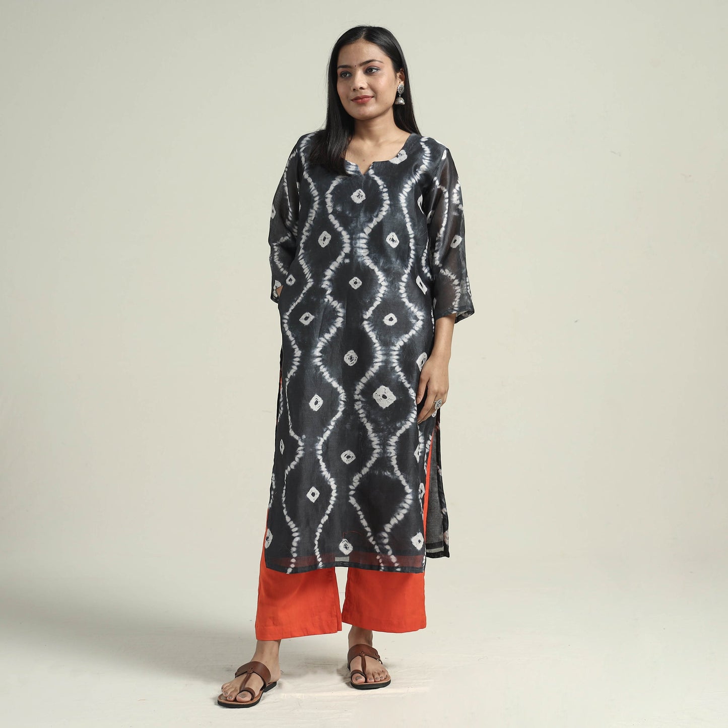 Shibori Tye-Dye Kurta with Palazzo & Dupatta Set
