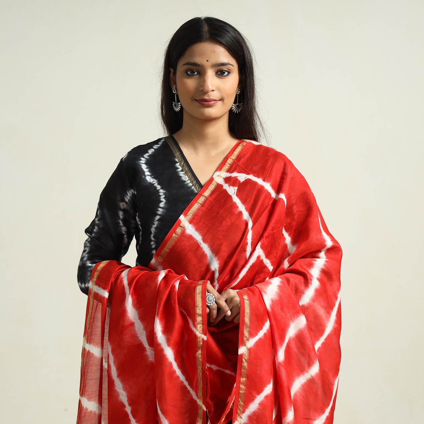  Shibori Tye-Dye Chanderi Silk Kurta with Palazzo & Dupatta Set Online at iTokri.com
