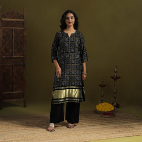 Black - silk bandhani kurta set with lagdi patta (set of 2)