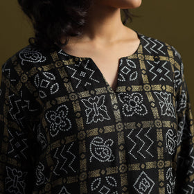Black - silk bandhani kurta set with lagdi patta (set of 2)