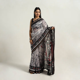 Black - silk cotton hand batik saree with blouse 13