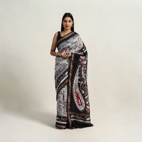 Black - silk cotton hand batik saree with blouse 13