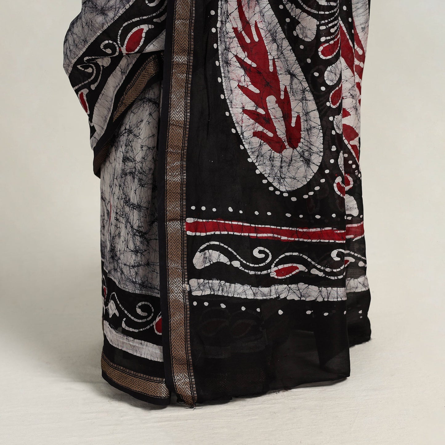 Black - silk cotton hand batik saree with blouse 13