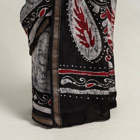 Black - silk cotton hand batik saree with blouse 13