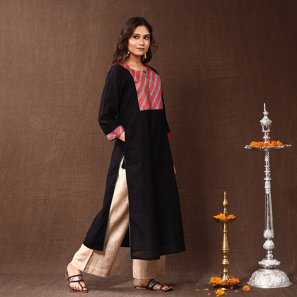 Buy Black Silk Plain Long Kurta for Women