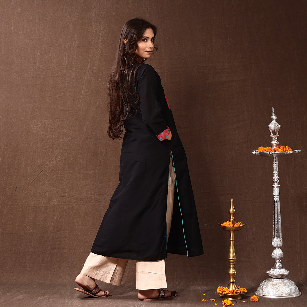 Buy Black Silk Plain Long Kurta for Women