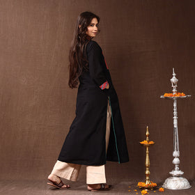 Buy Black Silk Plain Long Kurta for Women