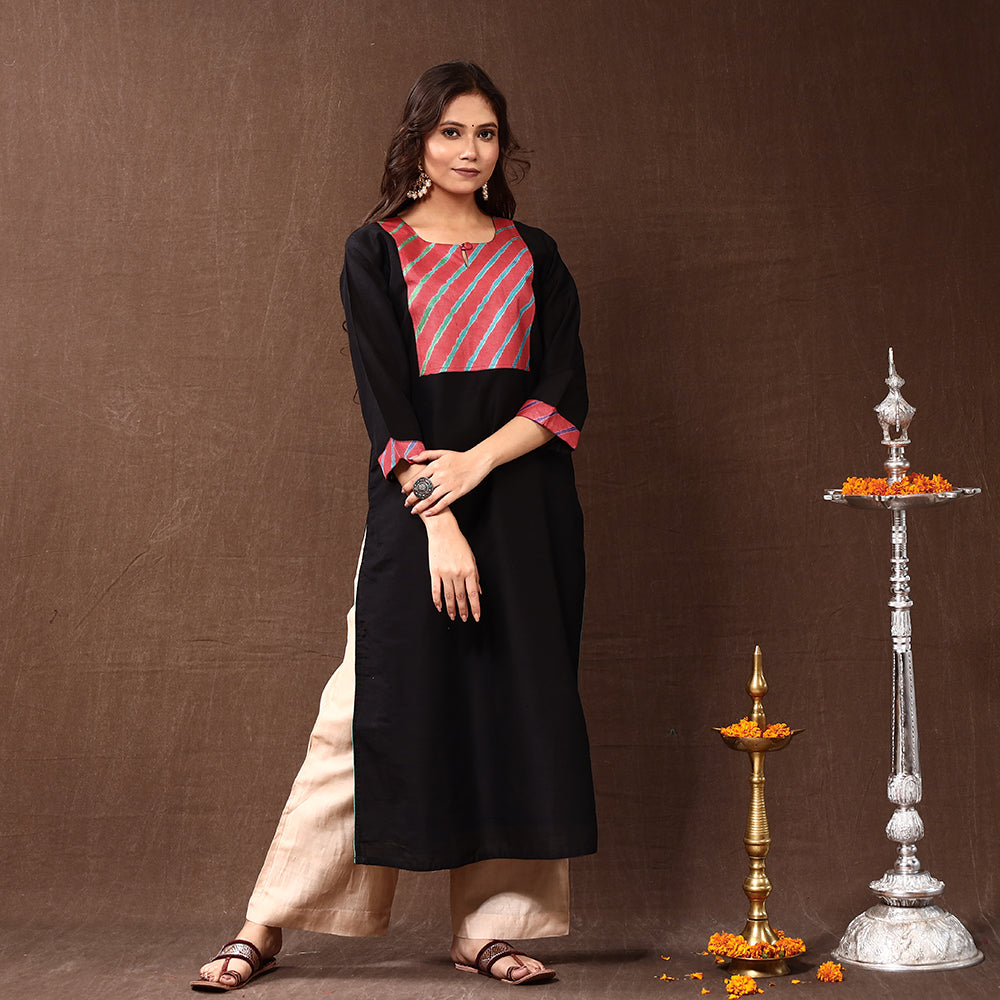 Buy Black Silk Plain Long Kurta for Women