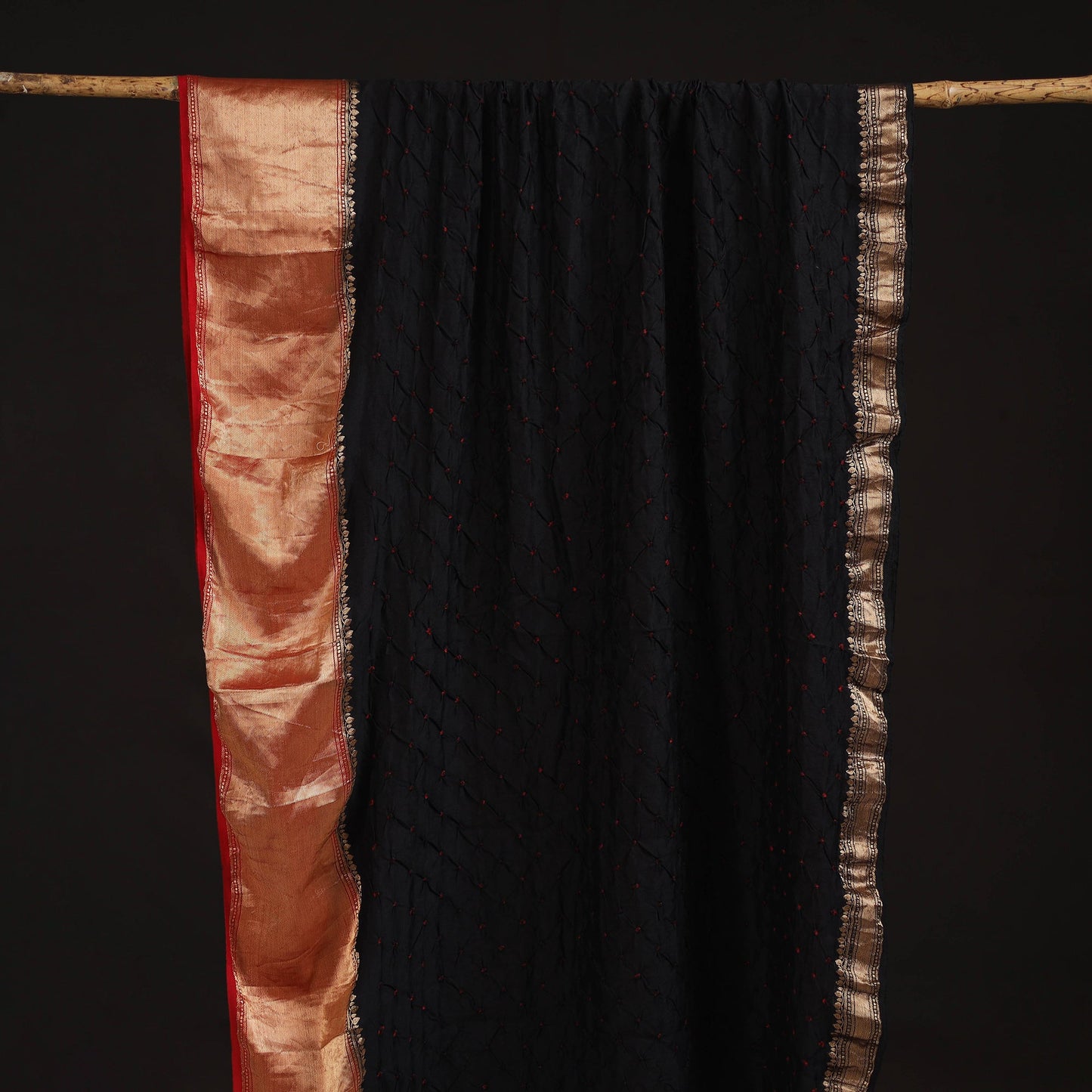 Silk tie-dye bandhani fabric with zari border 17