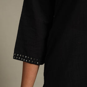 Black Slub Cotton Straight Plain Kurta with Hand Embroidery