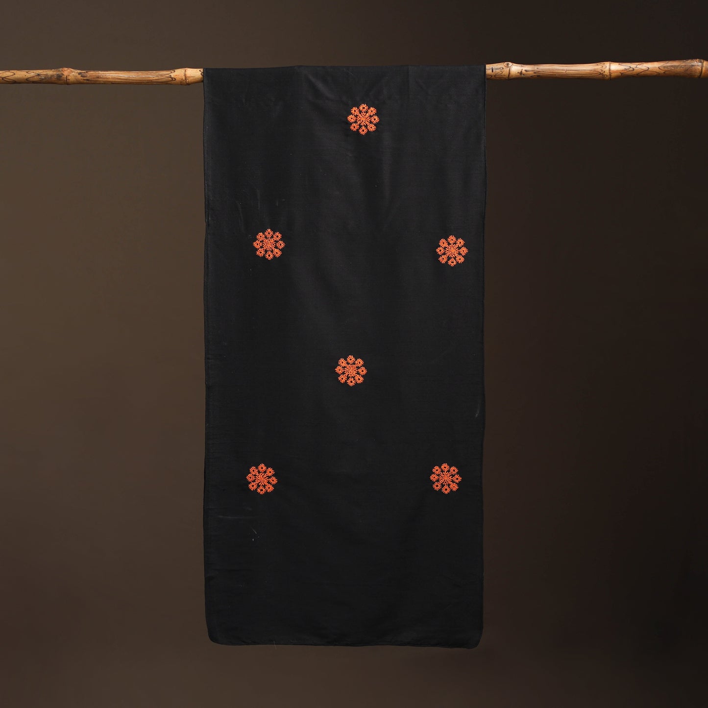 Black - slub silk hand embroidered plain stole 05