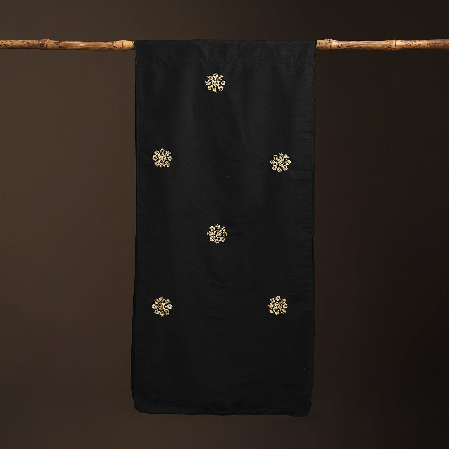 Black - slub silk hand embroidered plain stole 06