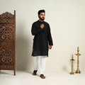  Black Slub Silk Kurta for Men with Embellished Neckline Work