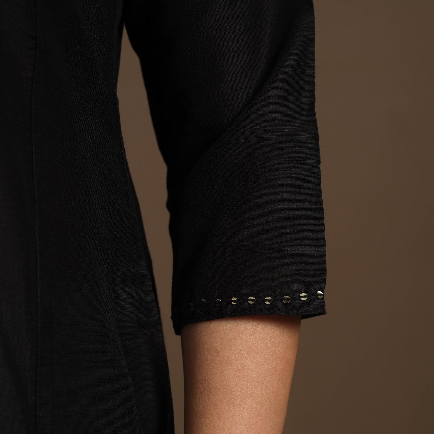 Black Slub Silk A-Line Plain Kurta with Hand Embroidery