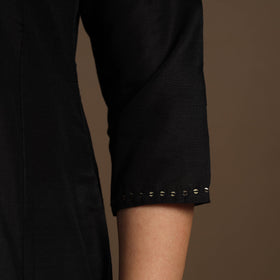 Black Slub Silk A-Line Plain Kurta with Hand Embroidery