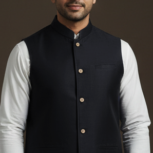 Slub silk men plain nehru jacket 08 - handcrafted