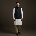 Slub silk men plain nehru jacket 08 - handcrafted