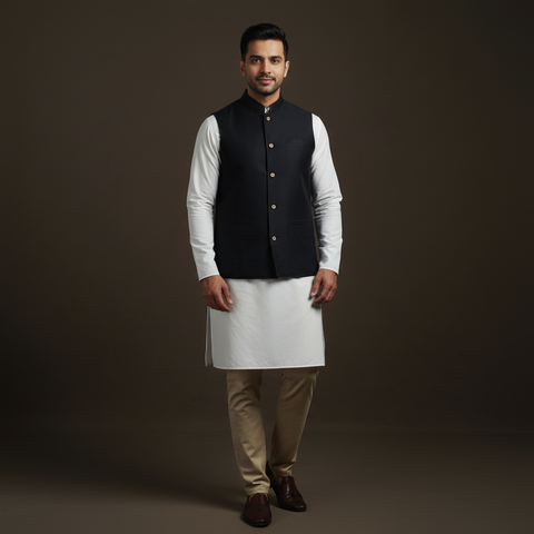 Slub silk men plain nehru jacket 08 - handcrafted