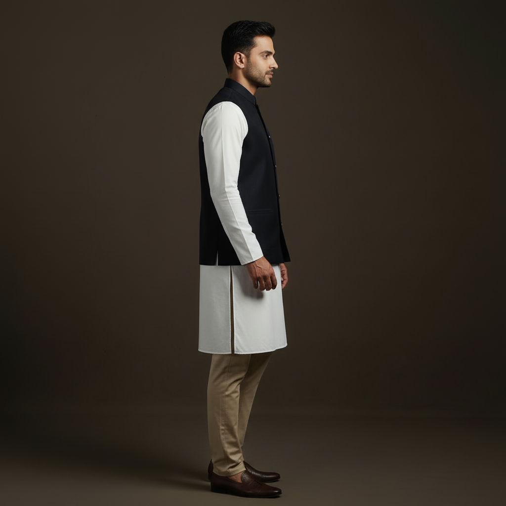 Slub silk men plain nehru jacket 08 - handcrafted