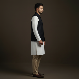 Slub silk men plain nehru jacket 08 - handcrafted