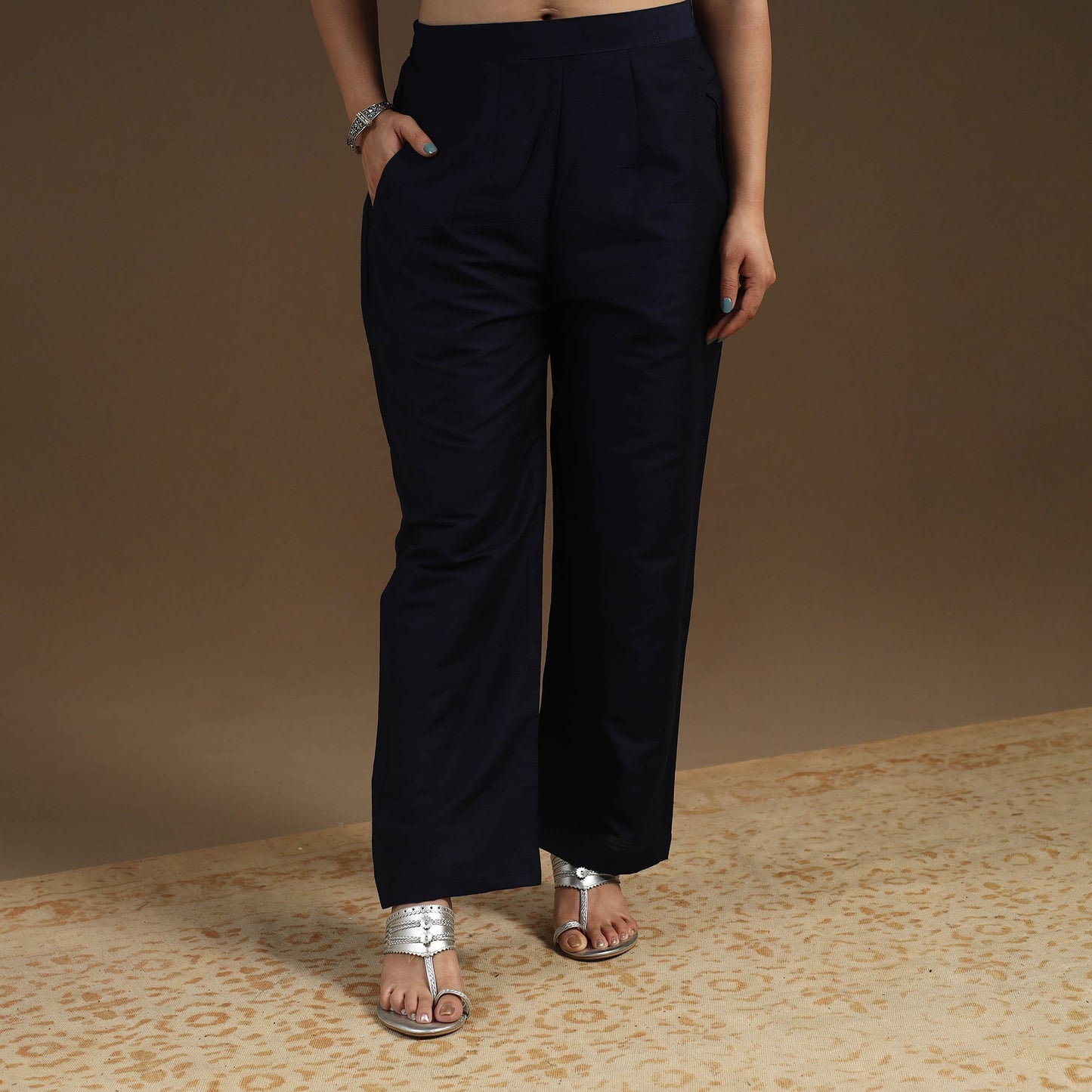 Black Slub Silk Plain Palazzo Pant