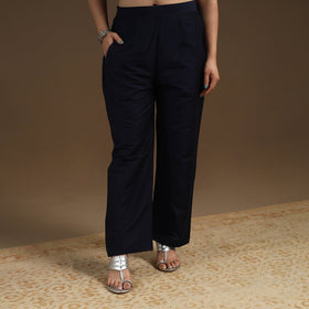 Black Slub Silk Plain Palazzo Pant