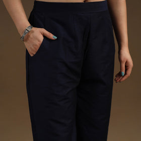 Black Slub Silk Plain Palazzo Pant