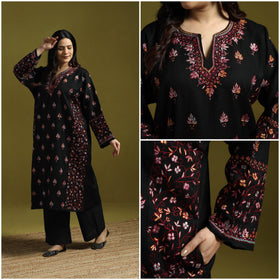 Black - sozni heavy hand embroidery kashmiri merino wool