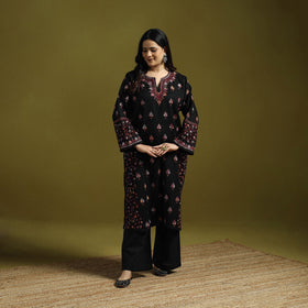 Black - sozni heavy hand embroidery kashmiri merino wool