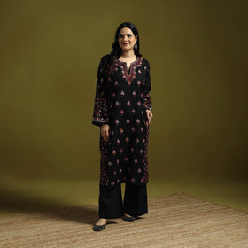 Black - sozni heavy hand embroidery kashmiri merino wool