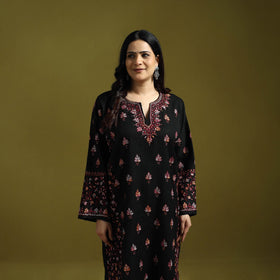 Black - sozni heavy hand embroidery kashmiri merino wool