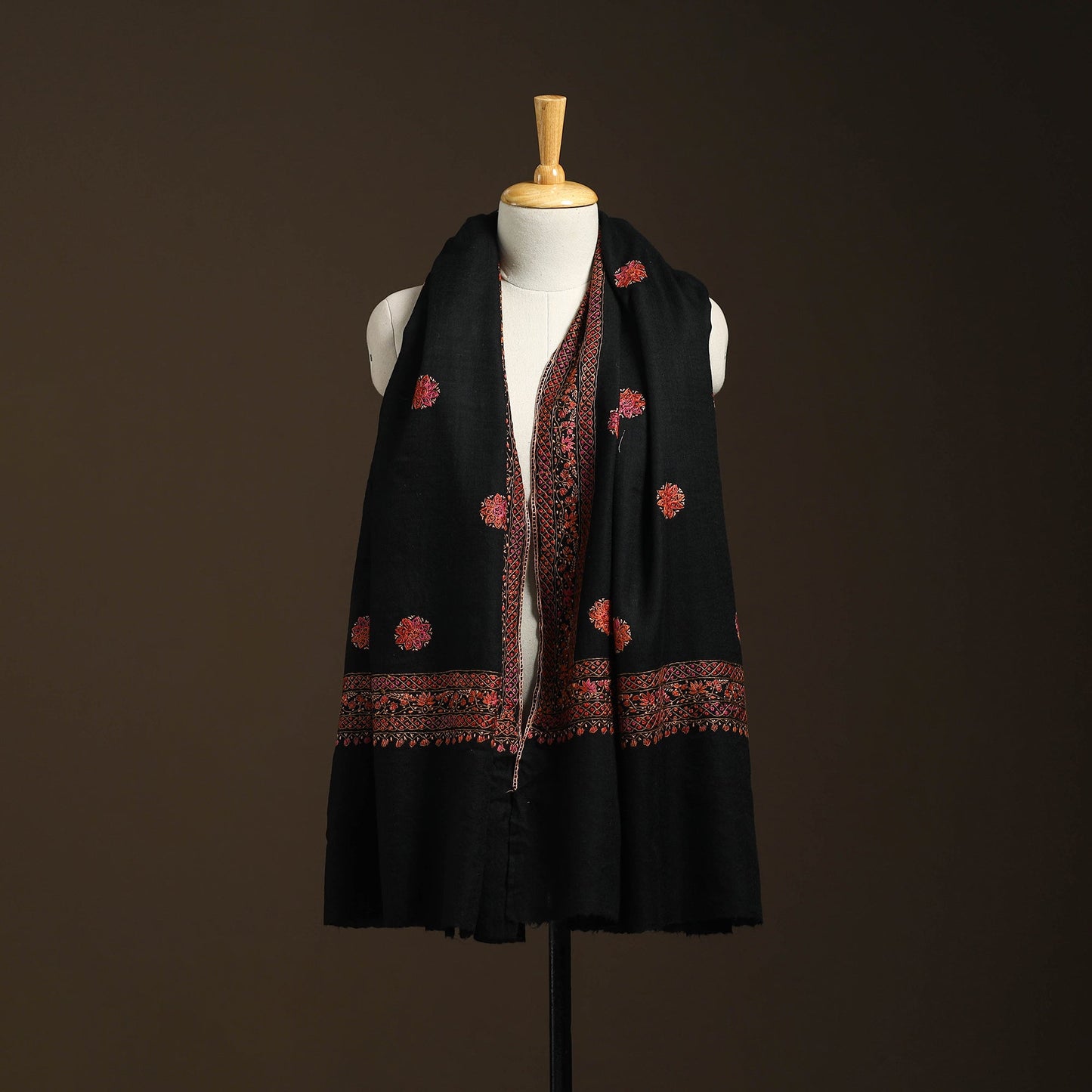 Black - sozni heavy hand embroidery work kashmiri merino