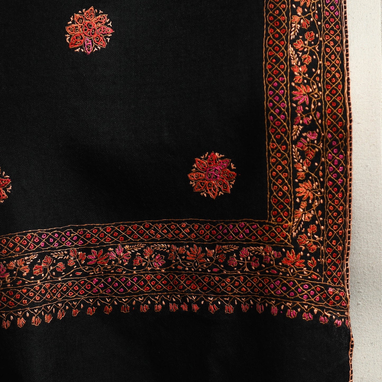 Black - sozni heavy hand embroidery work kashmiri merino