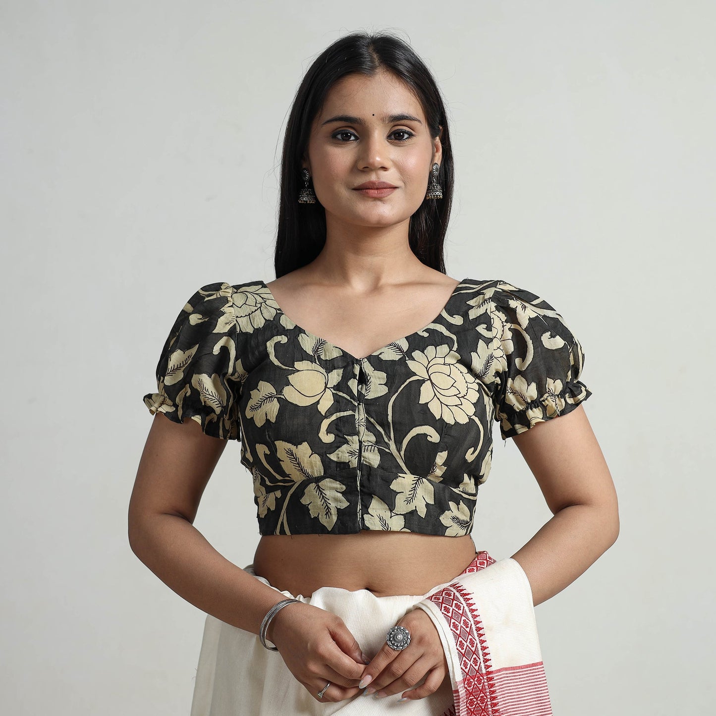 Black - srikalahasti handpainted penwork kalamkari chanderi