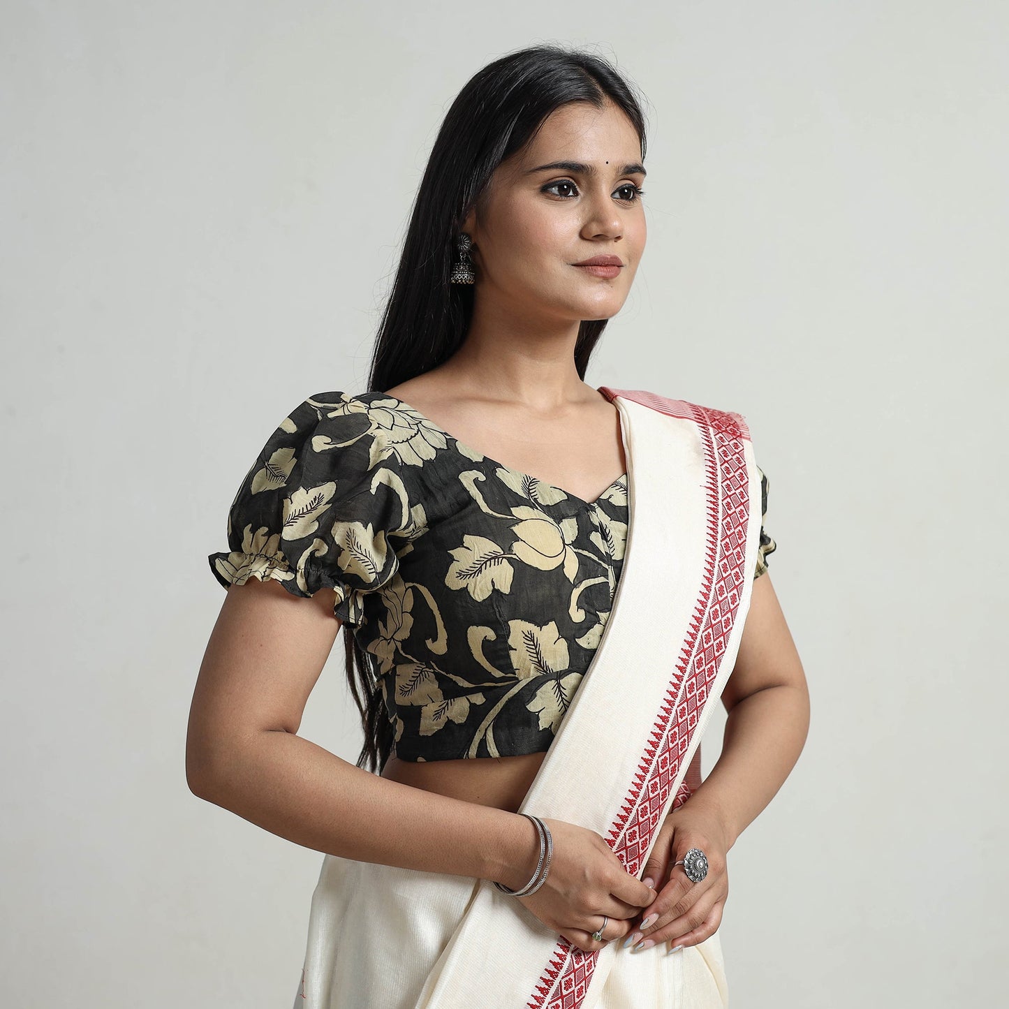 Black - srikalahasti handpainted penwork kalamkari chanderi