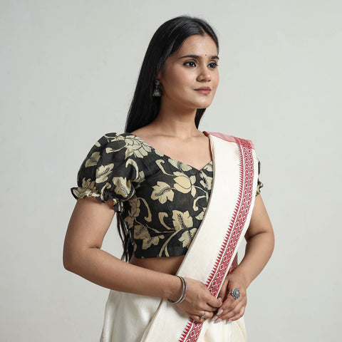 Black - srikalahasti handpainted penwork kalamkari chanderi