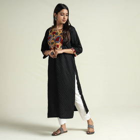Buy Srikalahasti Kalamkari Patchwork Pintuck Plain Cotton Long kurta Online at iTokri.com