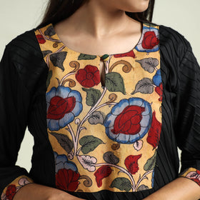 Buy Srikalahasti Kalamkari Patchwork Pintuck Plain Cotton Long kurta Online at iTokri.com