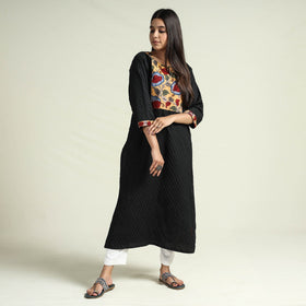 Buy Srikalahasti Kalamkari Patchwork Pintuck Plain Cotton Long kurta Online at iTokri.com